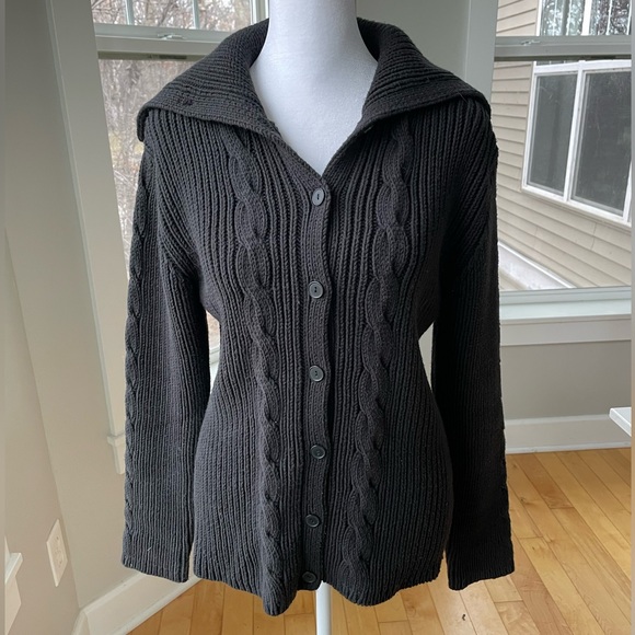 Vintage The Limited Black Chunky Knit Cardigan Cotton Size Medium - Picture 1 of 8